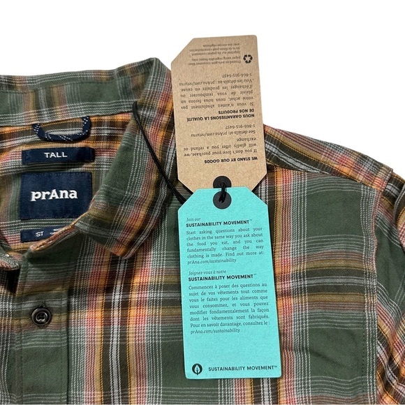 Prana Dolberg Flannel Shirt Tall Men Multicolor Plaid Check Long Sleeve Sz S NWT - Picture 14 of 16